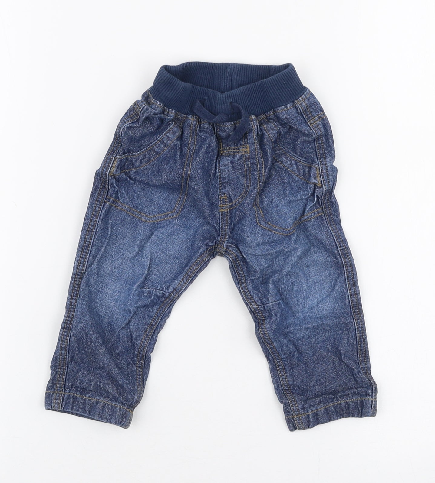 George Boys Blue  Cotton Cargo Jeans Size 3-6 Months  Drawstring