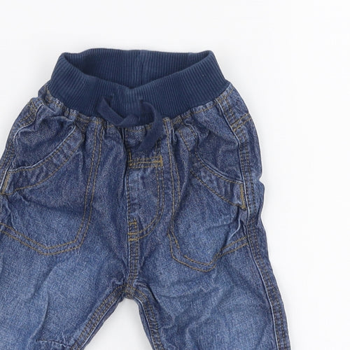 George Boys Blue  Cotton Cargo Jeans Size 3-6 Months  Drawstring