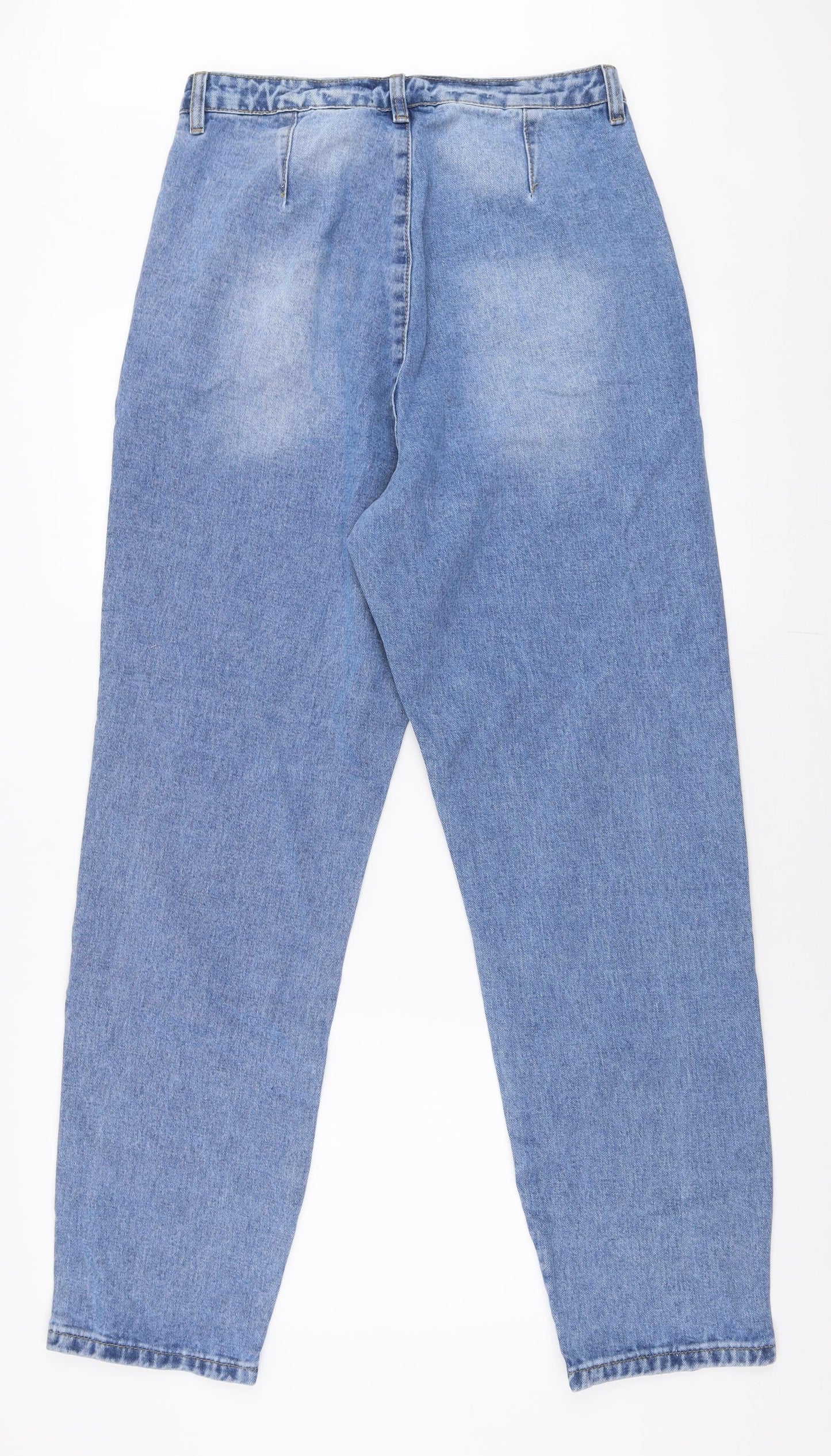 Missguided Womens Blue  Cotton Mom Jeans Size 12 L29 in Regular Zip