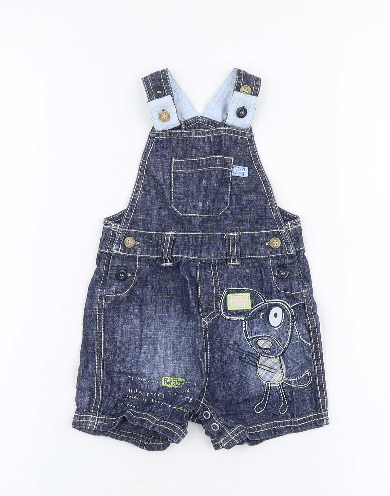 NEXT Boys Blue  100% Cotton Dungaree One-Piece Size 3-6 Months  Button - Dog