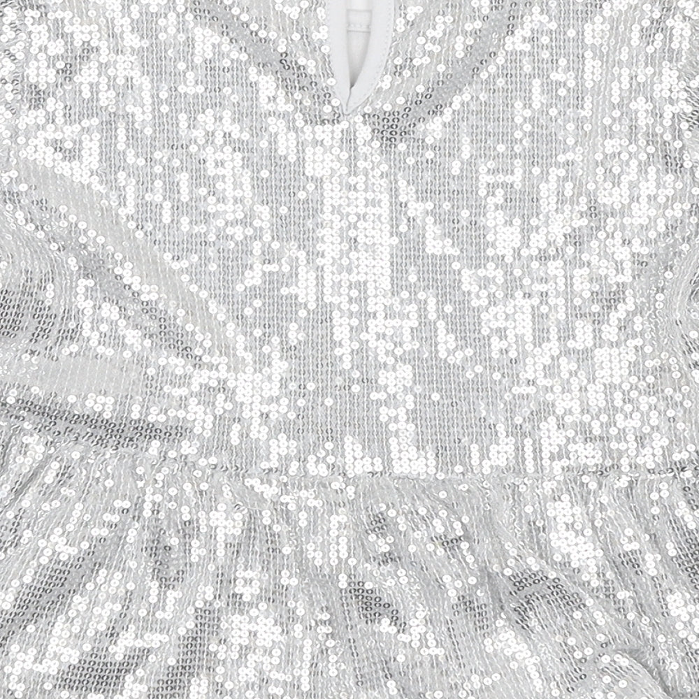 George Girls Silver  Polyester Basic Blouse Size 7-8 Years Round Neck Pullover - Peplum