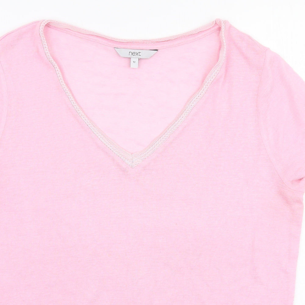 NEXT Womens Pink  Polyester Jersey T-Shirt Size 12 V-Neck