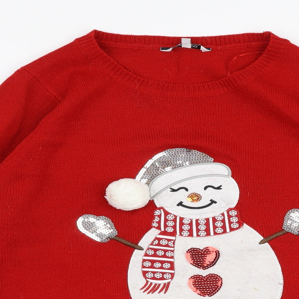 Pep & co Womens Red Round Neck  Acrylic Pullover Jumper Size 14   - Christmas Snowman