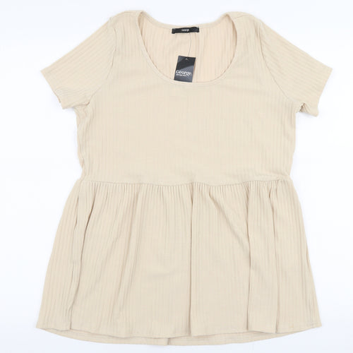 George Womens Beige  Polyester Jersey Blouse Size 10 Round Neck - Peplum