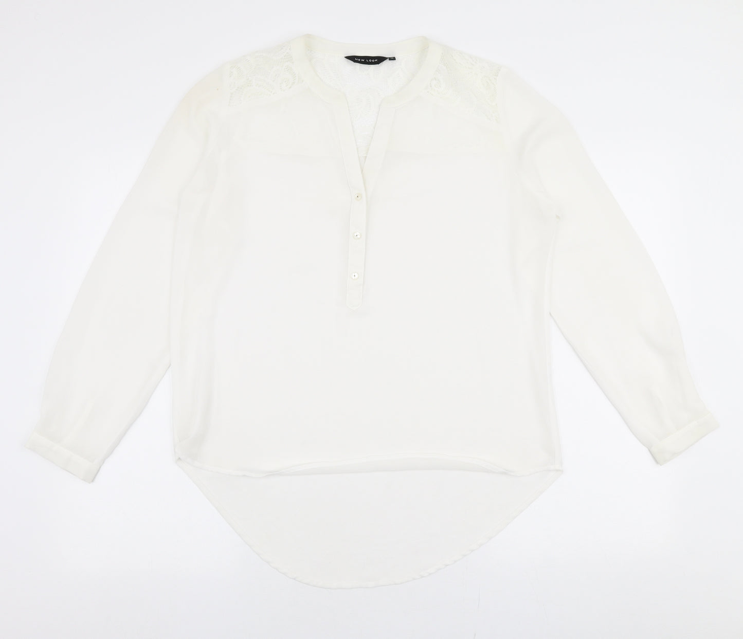 New Look Womens White  Polyester Basic Blouse Size 12 V-Neck - Lace collar