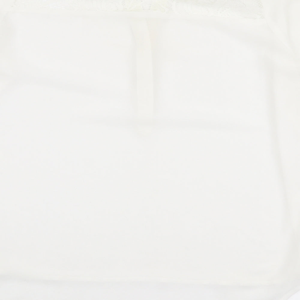 New Look Womens White  Polyester Basic Blouse Size 12 V-Neck - Lace collar