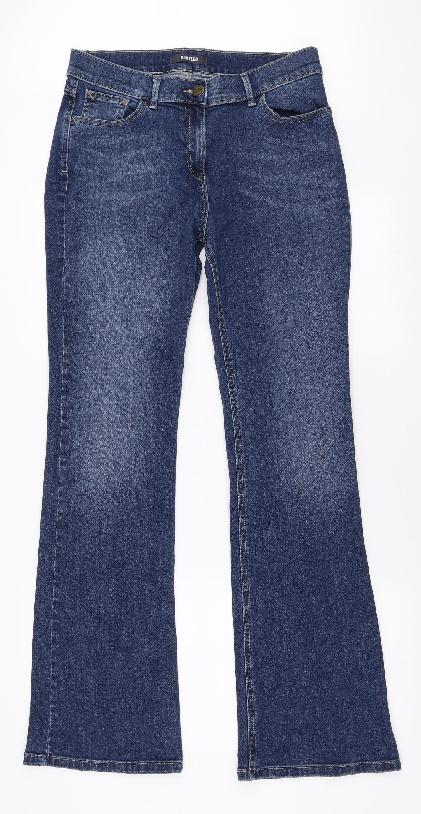 Marks and Spencer Womens Blue  Cotton Flared Jeans Size 14 L32 in Regular Zip