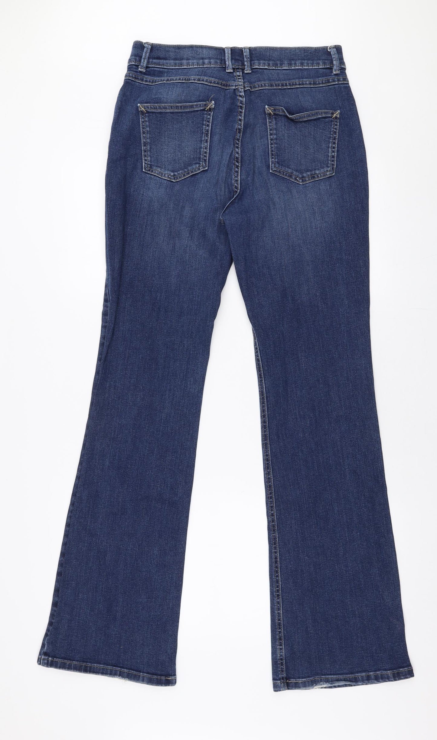 Marks and Spencer Womens Blue  Cotton Flared Jeans Size 14 L32 in Regular Zip
