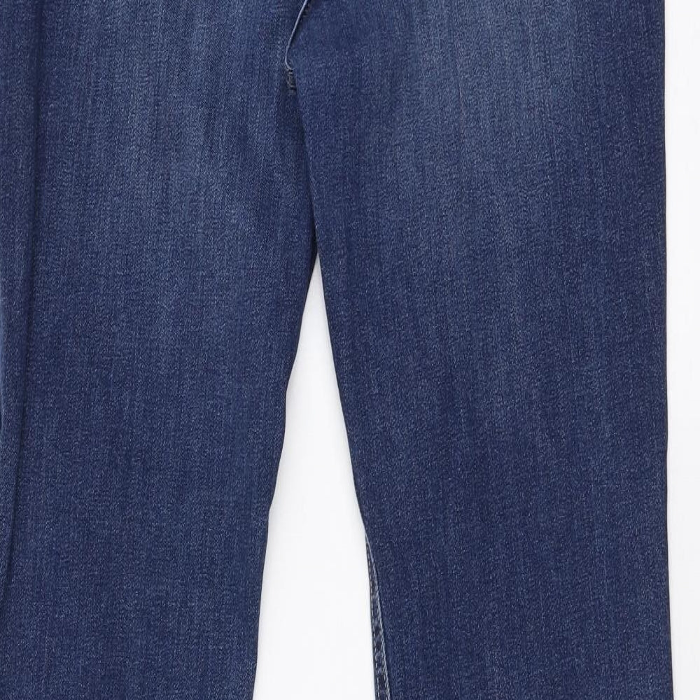 Marks and Spencer Womens Blue  Cotton Flared Jeans Size 14 L32 in Regular Zip