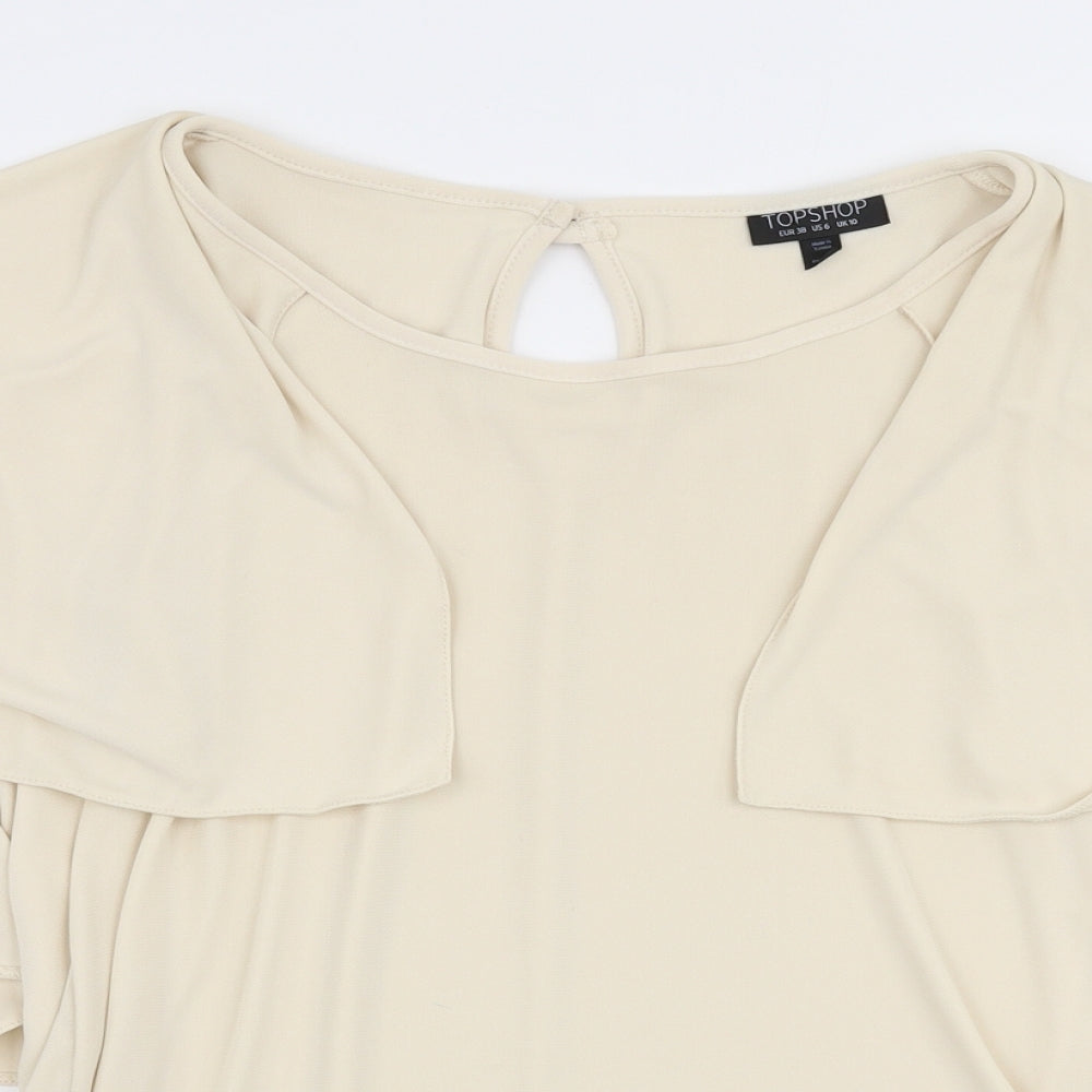 Topshop Womens Ivory  Polyester Basic Blouse Size 10 Round Neck