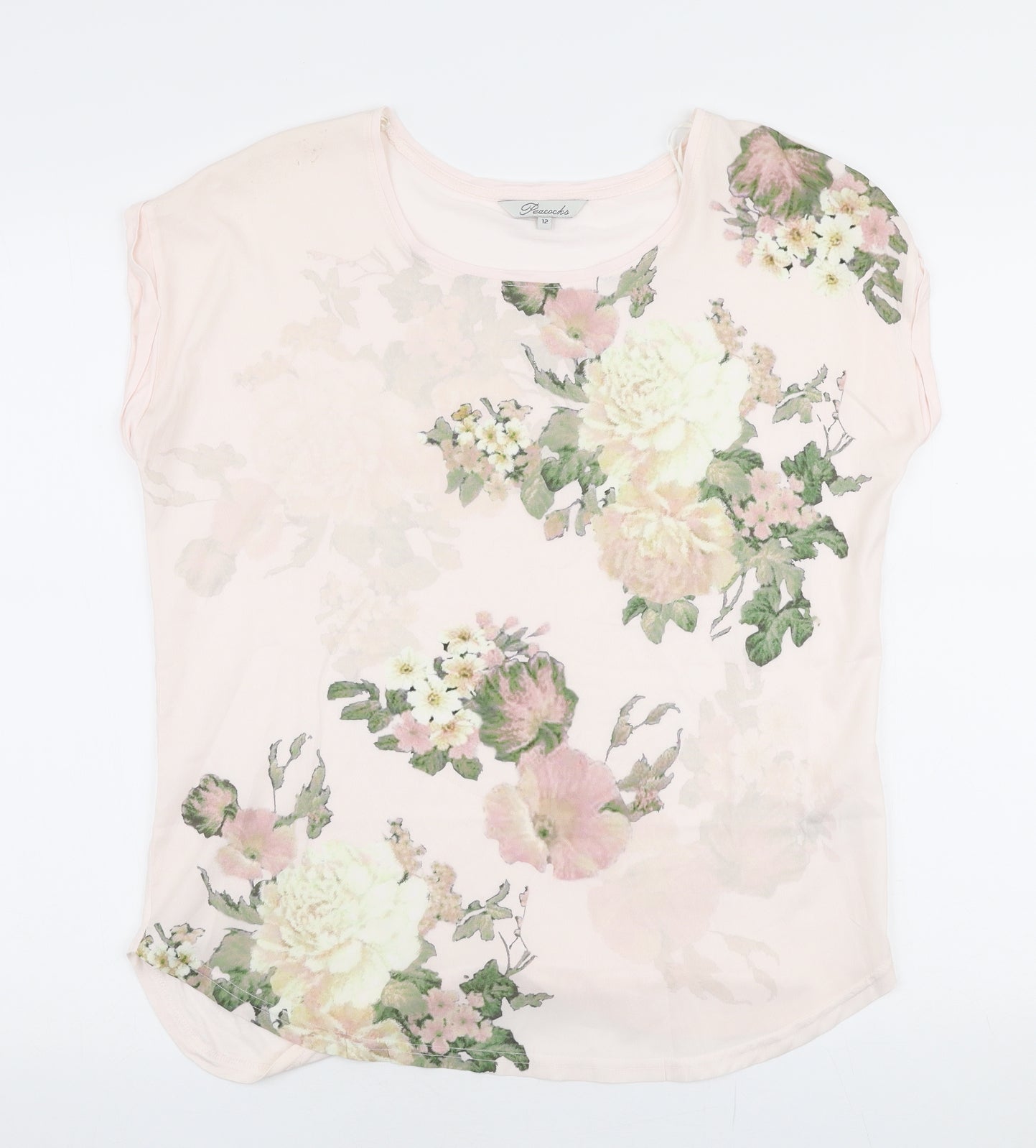 Peacocks Womens Pink Floral Polyester Basic Blouse Size 12 Round Neck