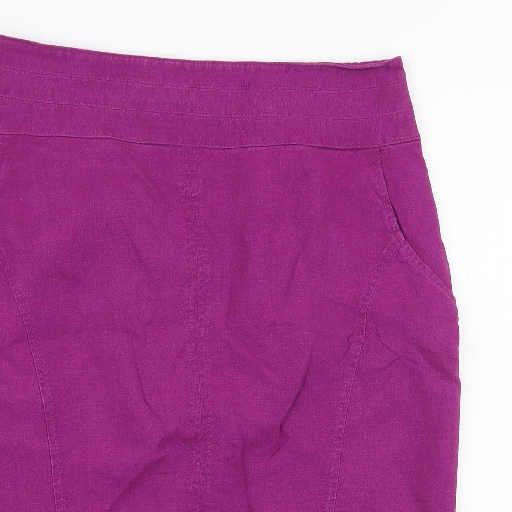 Dunnes Stores Womens Purple  Linen A-Line Skirt Size 12   Zip