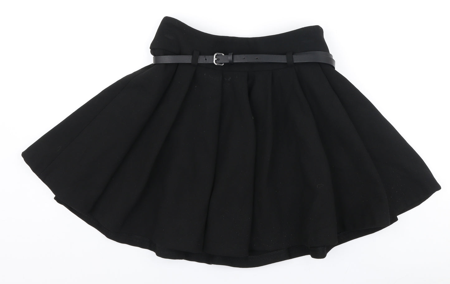 Zara Womens Black  Polyamide Pleated Skirt Size S   Zip - Belted