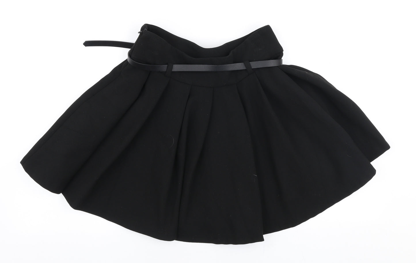 Zara Womens Black  Polyamide Pleated Skirt Size S   Zip - Belted