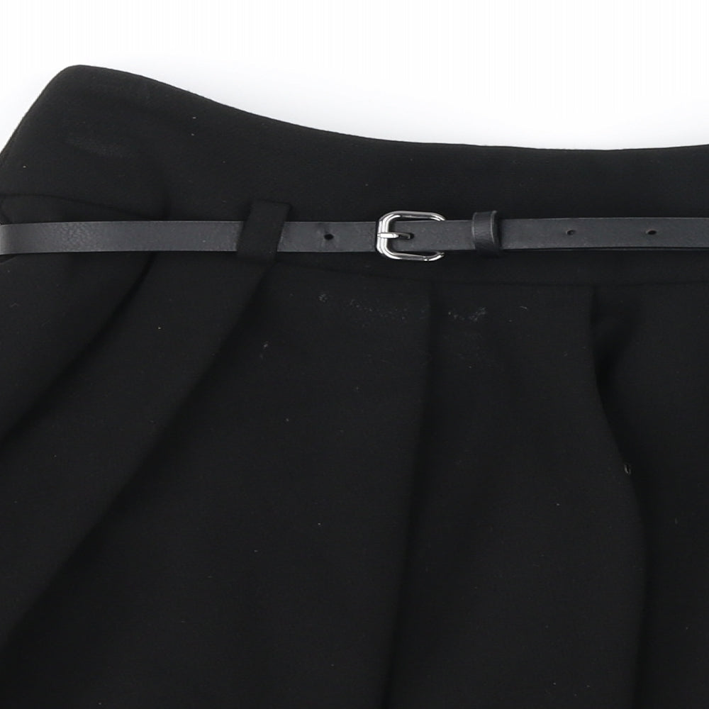 Zara Womens Black  Polyamide Pleated Skirt Size S   Zip - Belted