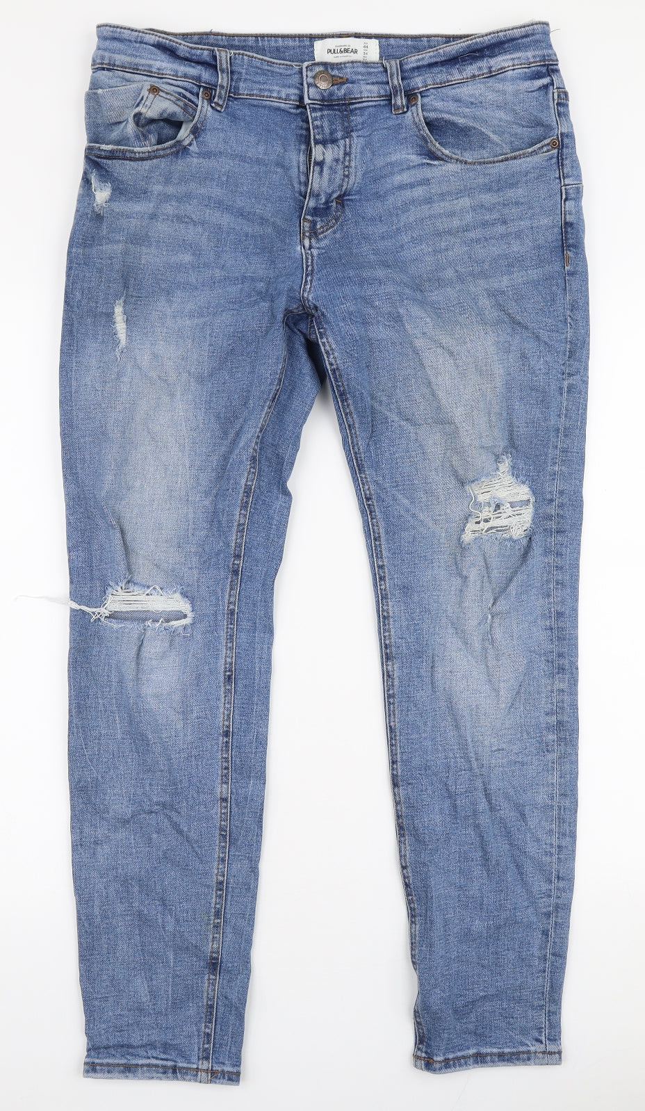 Pull & Bear Mens Blue  Cotton Skinny Jeans Size 34 in L29 in Slim Zip