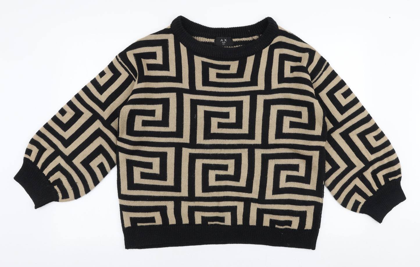 AX Paris Womens Beige Round Neck Geometric Acrylic Pullover Jumper Size M