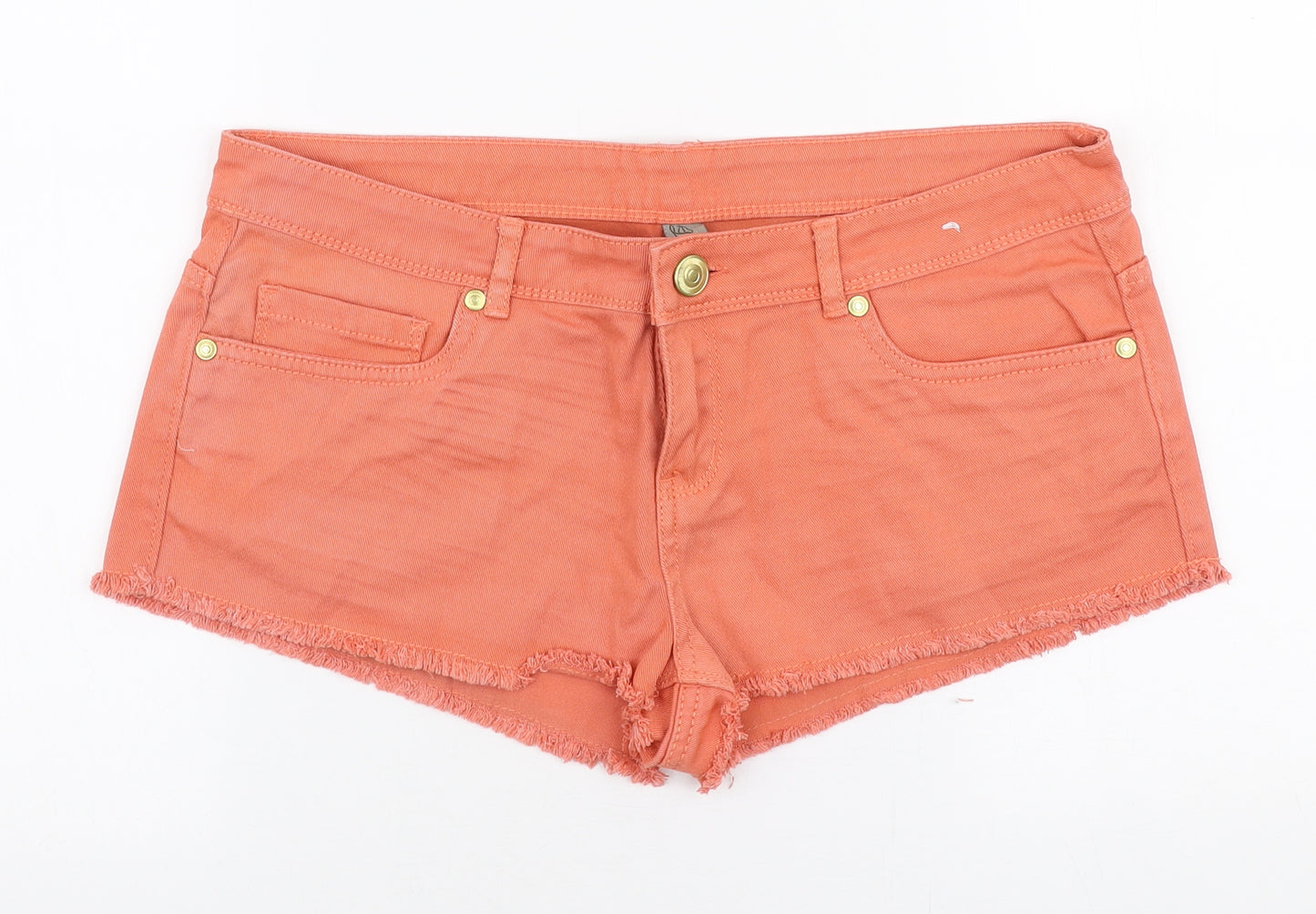 Denim & Co Womens Orange  Cotton Hot Pants Shorts Size 12  Regular Zip
