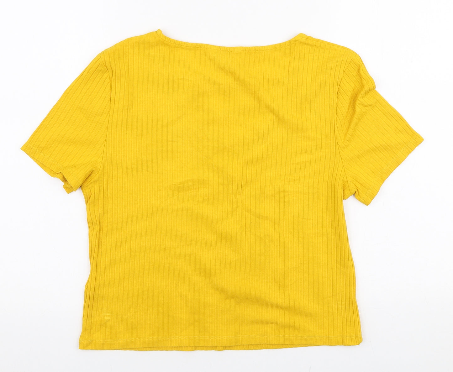 Miss Selfridge Womens Yellow  Viscose Cropped T-Shirt Size 16 V-Neck