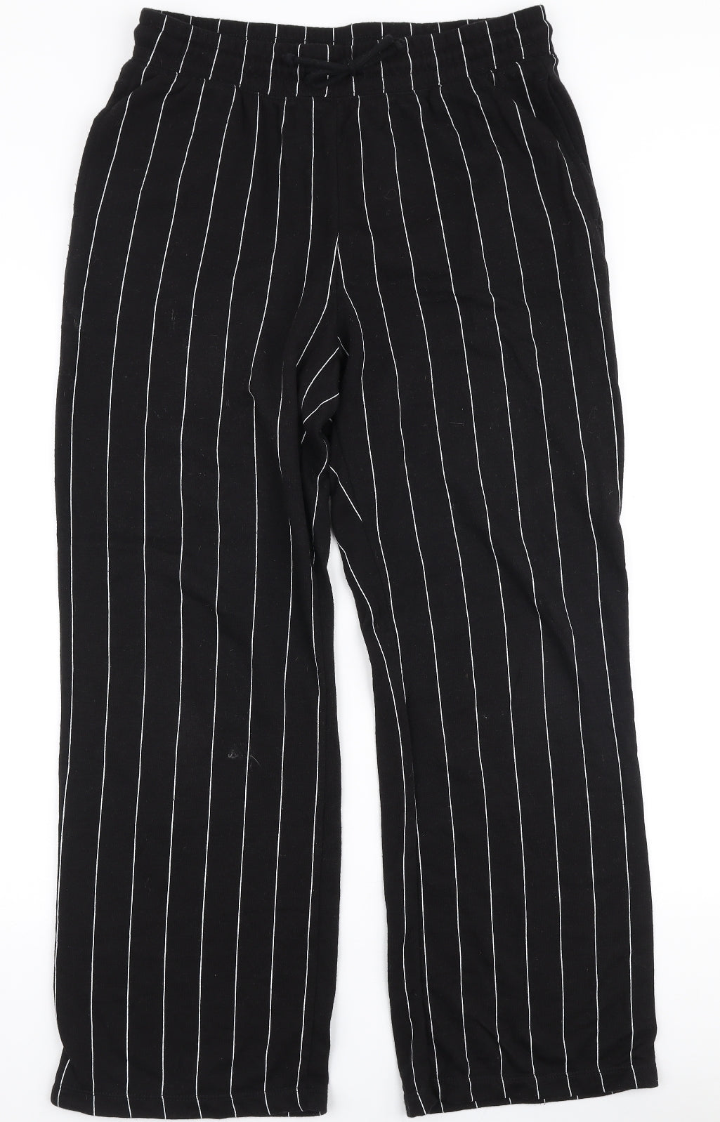 H&M Womens Black Striped Cotton Jogger Trousers Size M L28 in Regular Drawstring