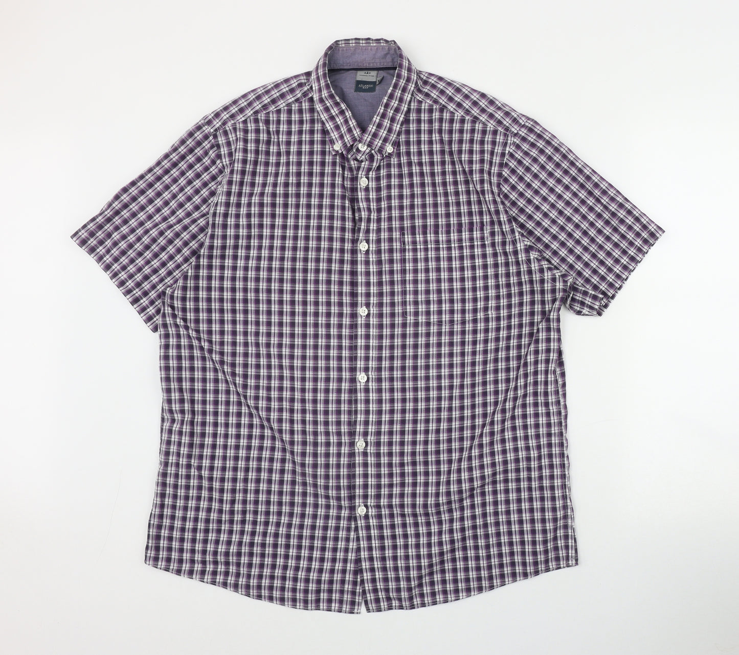 Atlantic Bay Mens Purple Plaid Cotton  Button-Up Size L Collared Button