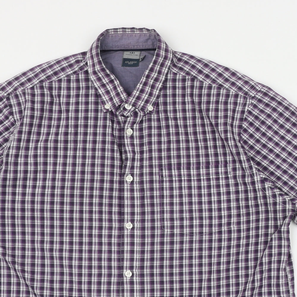 Atlantic Bay Mens Purple Plaid Cotton  Button-Up Size L Collared Button
