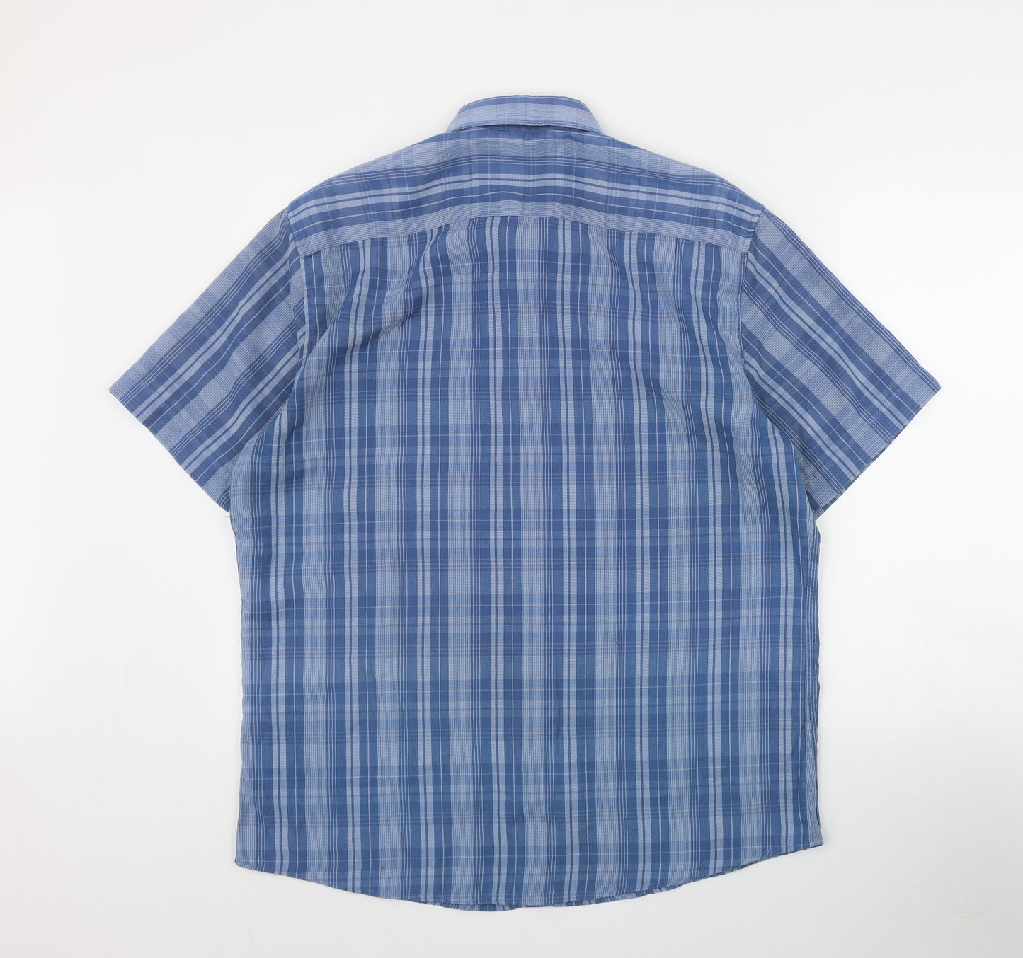 Atlantic Bay Mens Blue Plaid Polyester  Button-Up Size L Collared Button