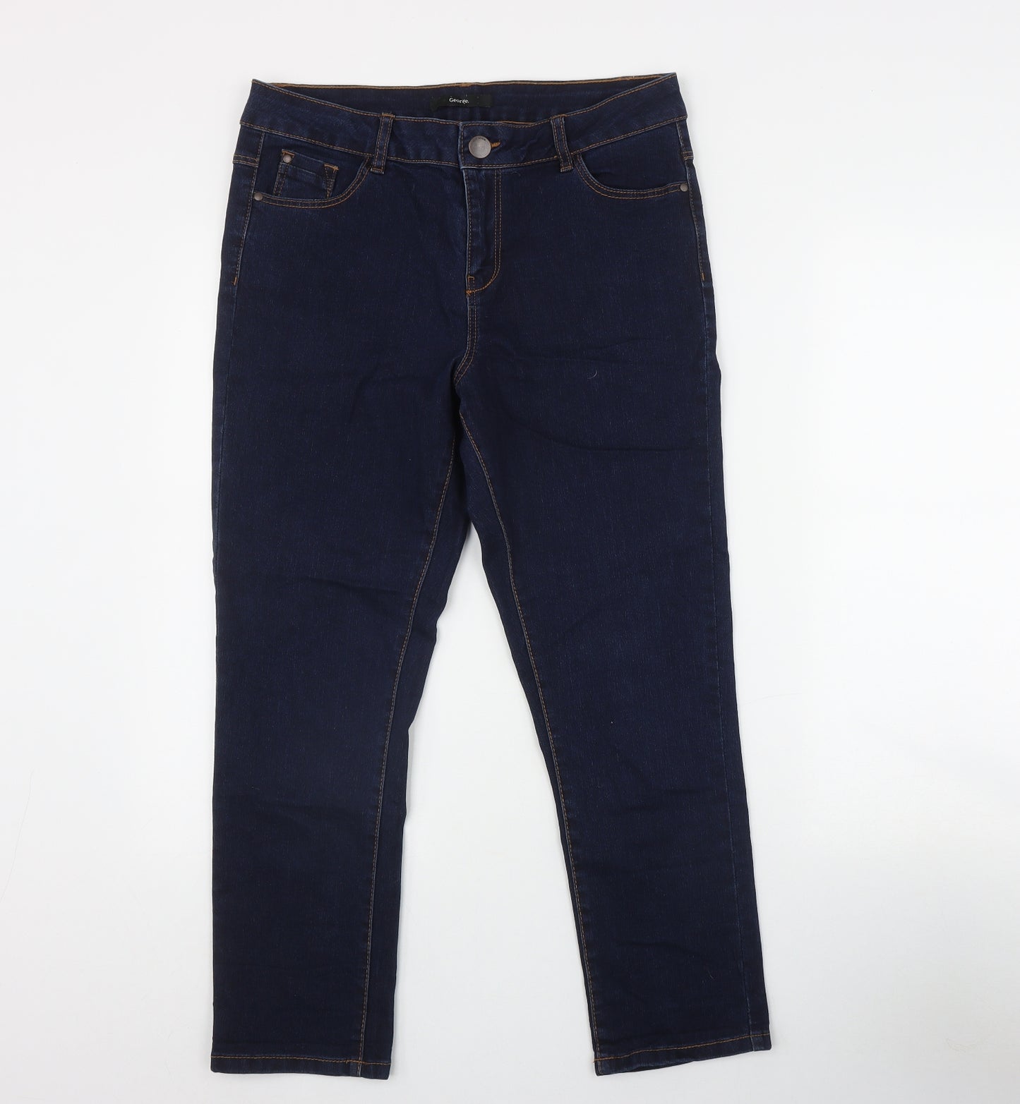 George Womens Black  Cotton Straight Jeans Size 12 L26 in Regular Zip
