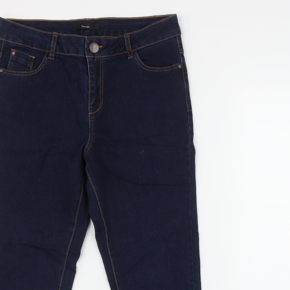George Womens Black  Cotton Straight Jeans Size 12 L26 in Regular Zip