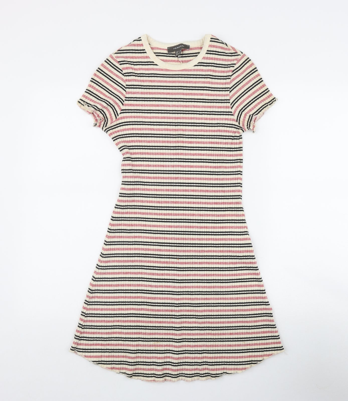 Primark Womens Beige Striped Cotton Fit & Flare  Size 10  Round Neck Pullover