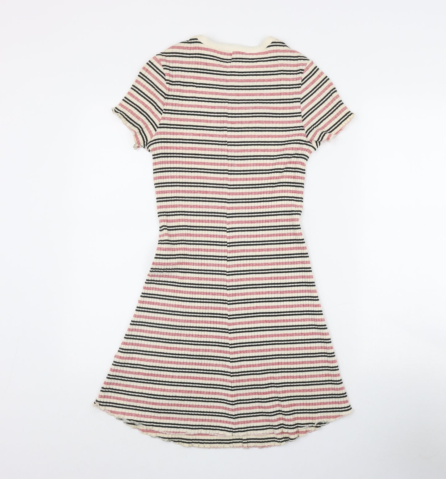 Primark Womens Beige Striped Cotton Fit & Flare  Size 10  Round Neck Pullover
