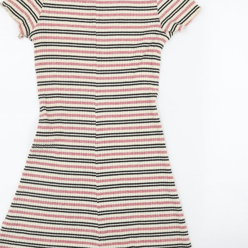 Primark Womens Beige Striped Cotton Fit & Flare  Size 10  Round Neck Pullover