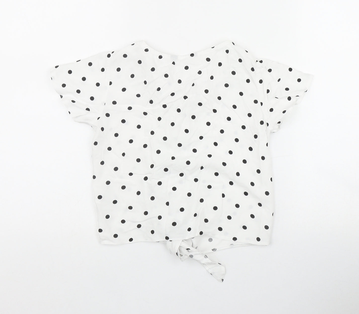 Primark Girls White Polka Dot Viscose Basic Button-Up Size 9-10 Years V-Neck Button
