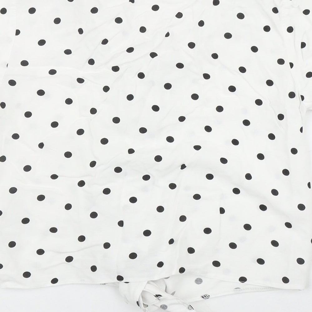 Primark Girls White Polka Dot Viscose Basic Button-Up Size 9-10 Years V-Neck Button