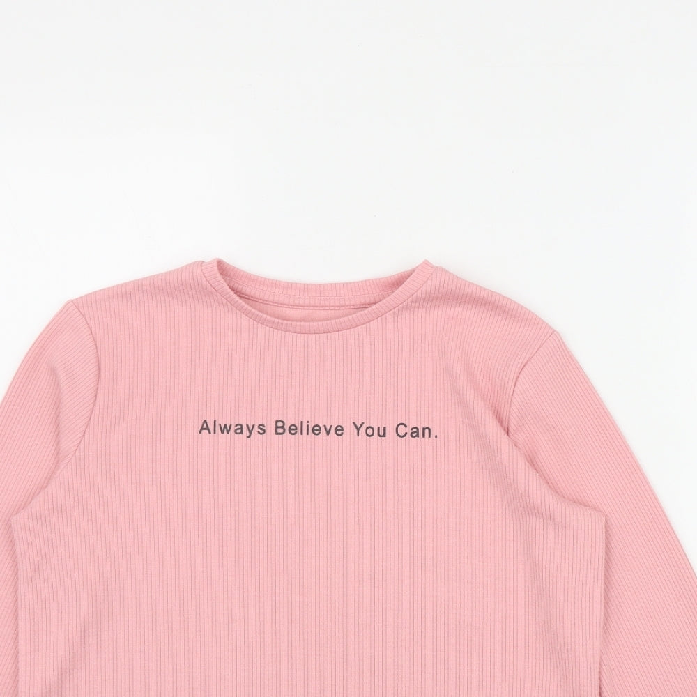 Dunnes Stores Girls Pink  Polyester Basic T-Shirt Size 10-11 Years Round Neck Pullover - 'Always believe you can'