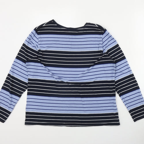 Marks and Spencer Womens Blue Striped Polyester Basic T-Shirt Size 16 Round Neck