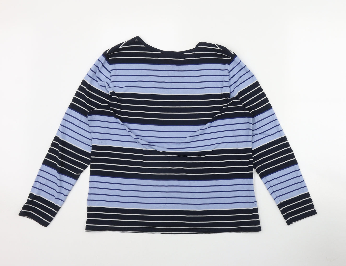 Marks and Spencer Womens Blue Striped Polyester Basic T-Shirt Size 16 Round Neck