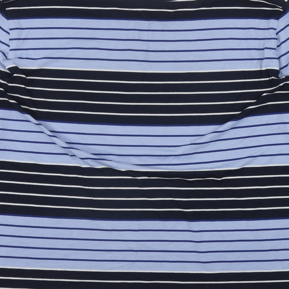 Marks and Spencer Womens Blue Striped Polyester Basic T-Shirt Size 16 Round Neck