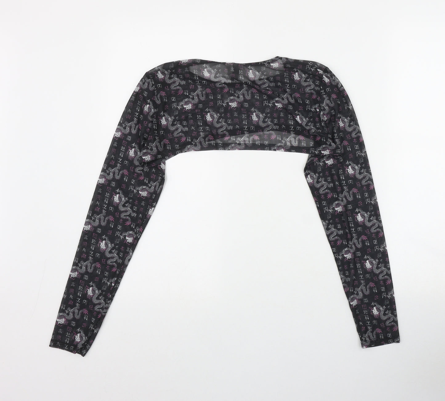 ASOS Womens Black Geometric Polyester Basic T-Shirt Size 14 Round Neck