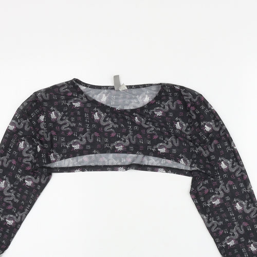 ASOS Womens Black Geometric Polyester Basic T-Shirt Size 14 Round Neck