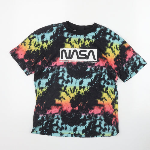 NEXT Boys Black  Cotton Basic T-Shirt Size 10 Years Round Neck Pullover - Tie Dye NASA
