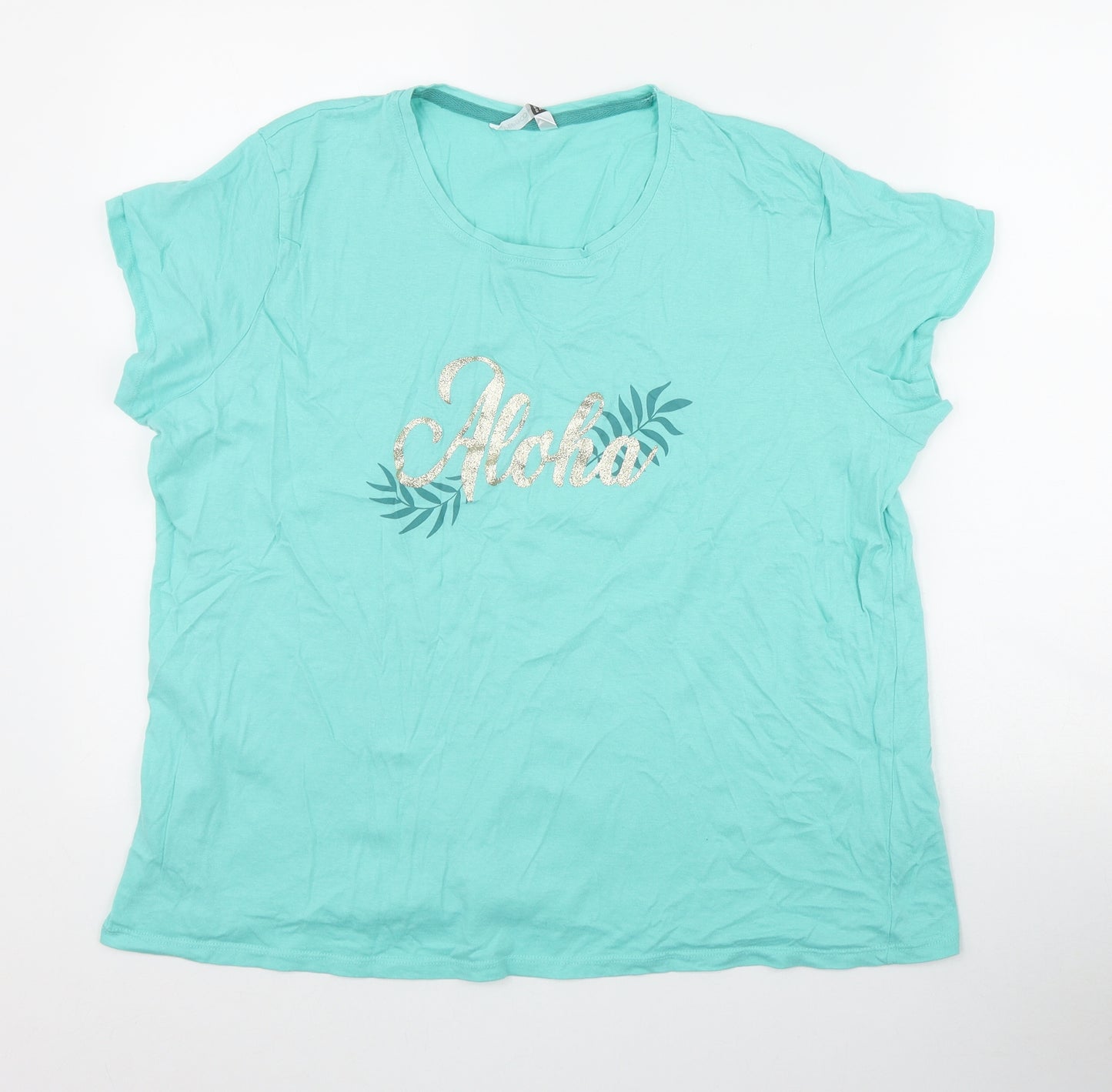 Pep&Co Womens Green  Cotton Basic T-Shirt Size 20 Round Neck - Aloha