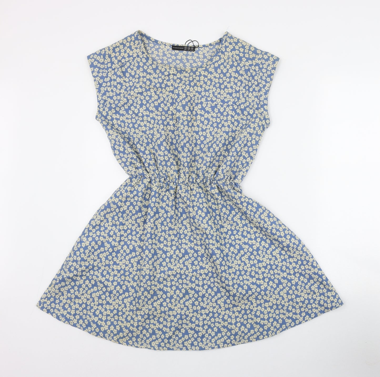 Atmosphere Womens Blue Floral Cotton Fit & Flare  Size 10  Round Neck Pullover