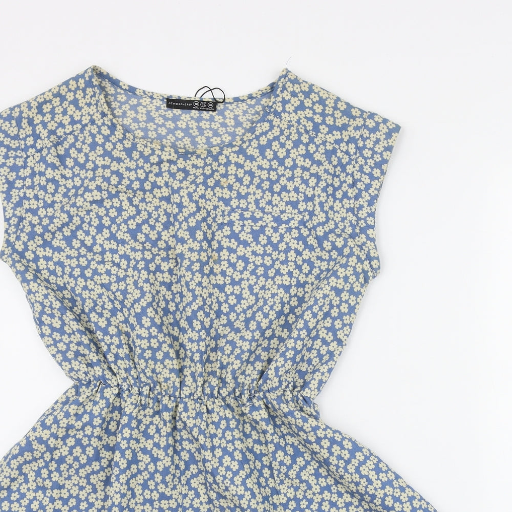 Atmosphere Womens Blue Floral Cotton Fit & Flare  Size 10  Round Neck Pullover