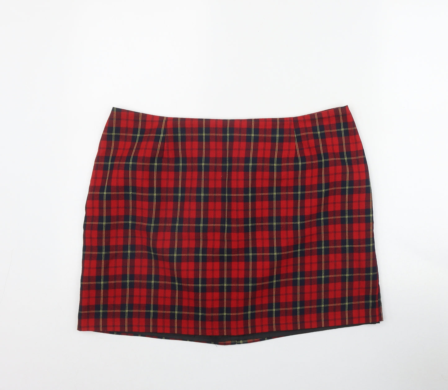 New Look Womens Red Plaid Polyester A-Line Skirt Size 16   Zip