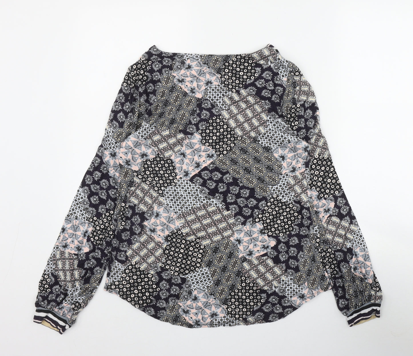 Wallis Womens Blue Geometric Viscose Basic T-Shirt Size 14 V-Neck