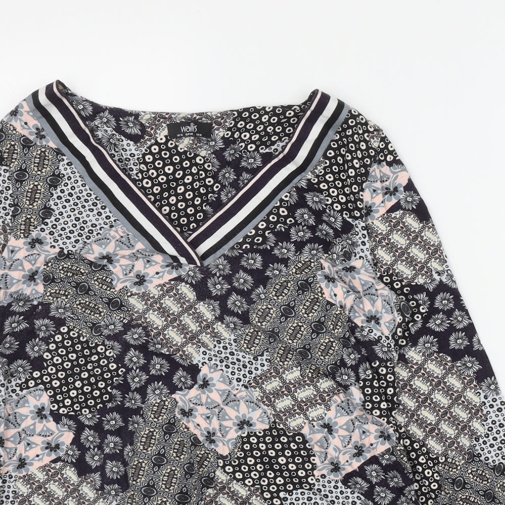 Wallis Womens Blue Geometric Viscose Basic T-Shirt Size 14 V-Neck