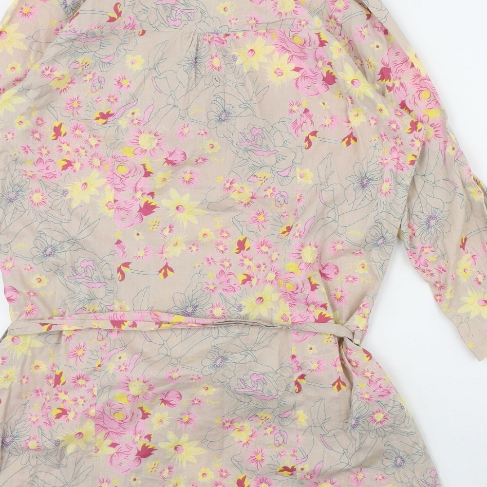 Atmosphere Womens Beige Floral Cotton Basic Button-Up Size 12 V-Neck