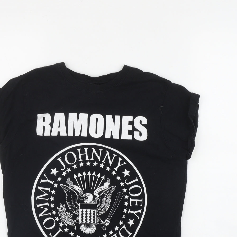 Ramones Womens Black  Cotton Basic T-Shirt Size M Round Neck
