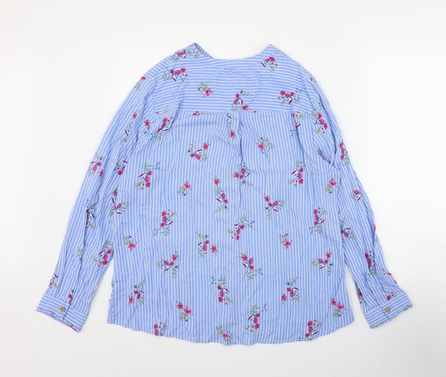 Country Rose Womens Blue Striped Viscose Basic Button-Up Size 18 V-Neck